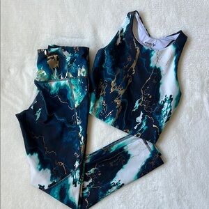 SALE-Old Navy Girls Teal and Gold Leggings and Crop Top Set
